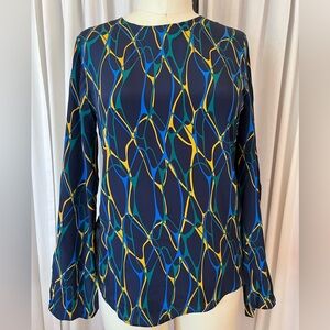 Winter Kate Vintage silk Geometric Patterned Blue and Yellow Women's Top